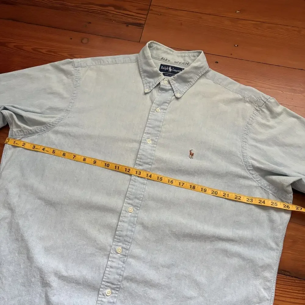 Vintage Polo Ralph Lauren Chambray Shirt Men's Size XL Blue Flesh Pony WORN 90s